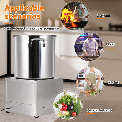 JIAWANSHUN Electric Commercial Salad Spinner Large Inner Capacity 12L(8kg Vegetable), 110V Stainless Steel Lettuce Spinner Vegetable Dryer for Canteens Hotels and Restaurants, One Key Switch