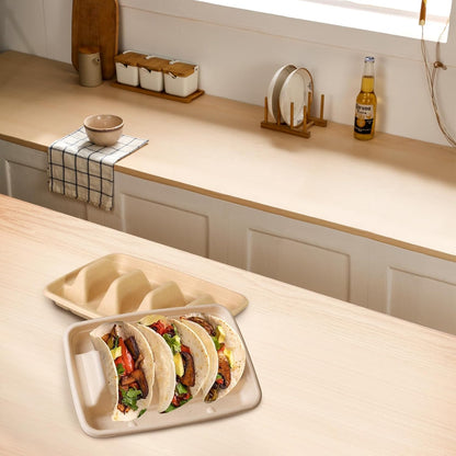 50 Pcs Disposable Taco Holder for Party, 3 Compartments Paper Taco Tray Holder, Disposable Taco Plates with Dividers Taco Stand for Taco Tuesday Lazy Susan Taco Bar