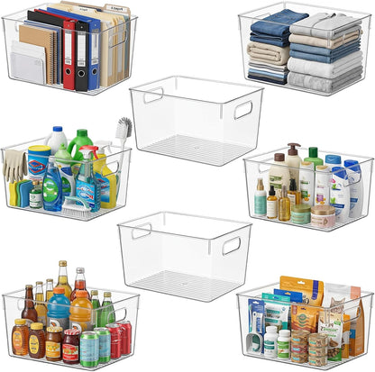 MOONEDGE 6 Pack Clear Organizer Bins 11x8x6in Pantry Organizers and Storage | Clear Containers for Organizing, Plastic Storage Bins with Handles for Drawer, Craft, Fridge, Kitchen Cabinet Shelf