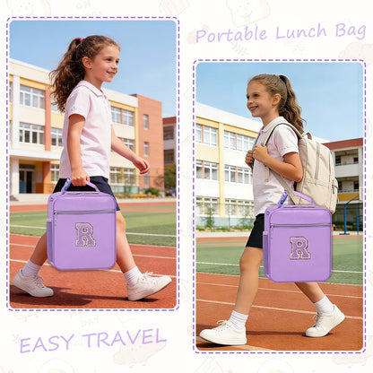 Lunch Box for Women Girls Adult Teens Kids Lunch Bag School Work Picnic Meal Food Container Carrier Purse Cooler,Insulated Lunch Tote with Handheld Shoulder Strap Water Bottle Holder Purple A