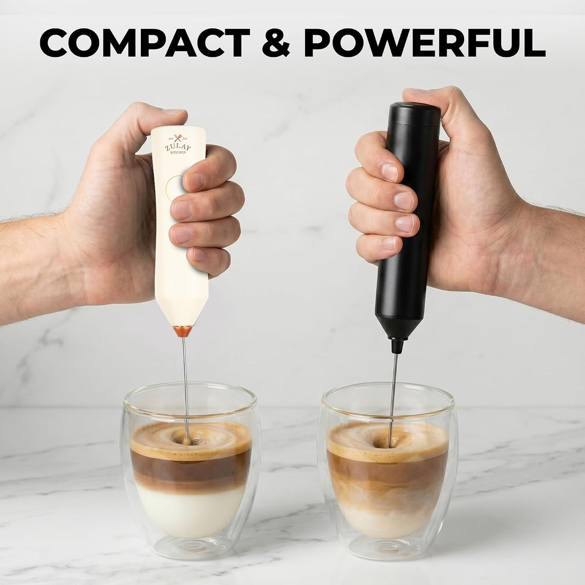 Zulay Kitchen Rechargeable Milk Frother Handheld - Frother Wand, Drink Mixer, Electric Whisk Frother, for Cappuccinos, Matcha & Protein Powder - Dynamic 3 Whisk, 3 Speed 500mAh Black - Colors C
