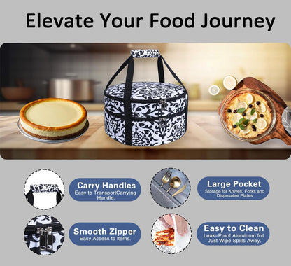 Round Insulated Pie Carrier – Thermal Portable Lunch Transport Cheesecake Cake Dish Container Bag Keep Food Hot/Cold/Fresh for Potlucks Parties Gathering/Cookouts/Church Dinner/Outdoor Events-Red