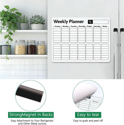 Magnetic Refrigerator Calendar Weekly & Monthly Planner, Erasable Whiteboard Sticker with Notes Section, Ideal for Organizing Meal Plans and Scheduling Tasks
