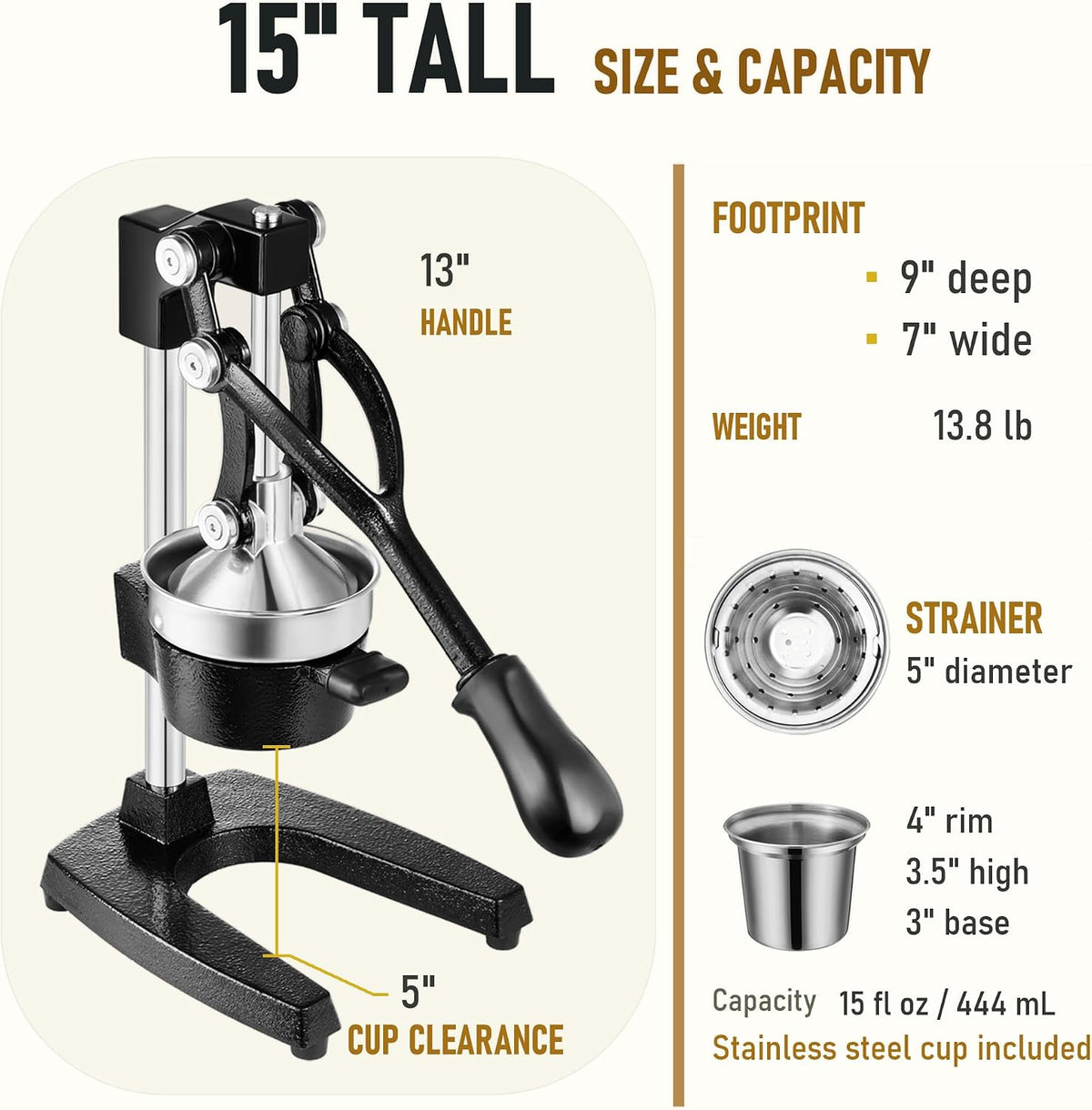 TONGCHANT Cast Iron Manual Juicer for Orange Lemon Citrus Fruit & Lime