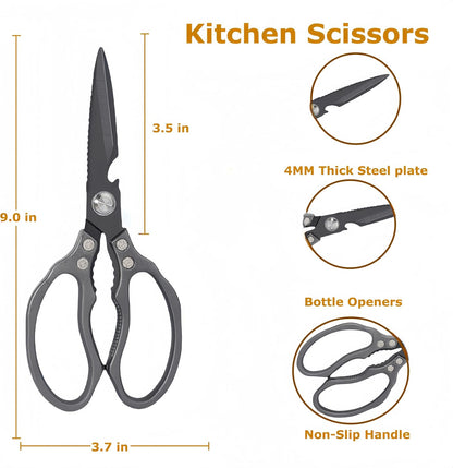 Heavy Duty Sharp Kitchen Scissors, Dishwasher Safe, Cooking Shears for Meat, Chicken, Fish, Poultry, Herb, Bread (Red)