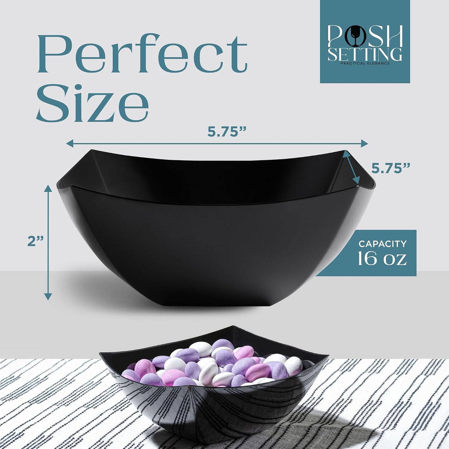 Posh Setting - White Plastic Square Serving Bowls for Party (16oz - 4 Pack), Disposable & Candy Containers for Party Table & Buffet