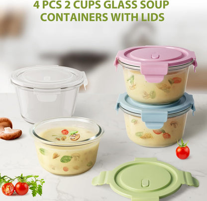 Freshmage 23oz Glass Meal Prep Containers with Lids, Airtight 3-Cup Glass Storage Containers Set, Heat-Resistant BPA-Free for Soup, Leftover, Microwave, Dishwasher, and Freezer Safe (6 Packs)