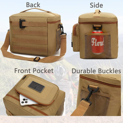 FlowFly Lunch Bag, Insulated Cooler, Thermal Lunch Box Tote with MOLLE/PALS Webbing, Adjustable Padded Shoulder Strap, for Tactical Men Women Adults and Boys Girls Kids (Cyan, Medium)