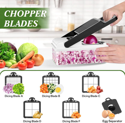 HomeHacks Veggie Chopper Vegetable Cutter, 12 in 1 Kitchen Gadget, Green