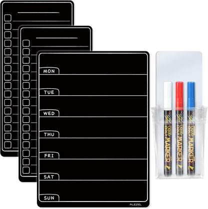 ALEZEL Magnetic Menu Board for Fridge, Weekly Calendar Blackboard Set for Refrigerator - Includes Weekly Black Dry Erase Board for Kitchen & 2 Grocery List, 3 Chalk Markers + Eraser