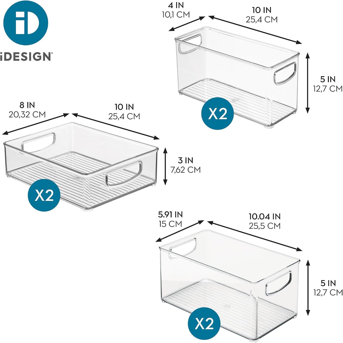 iDesign Stackable Pantry Bins with Handles, 4 Small and 4 Medium Bins, 8 Pack, Clear, Made in USA