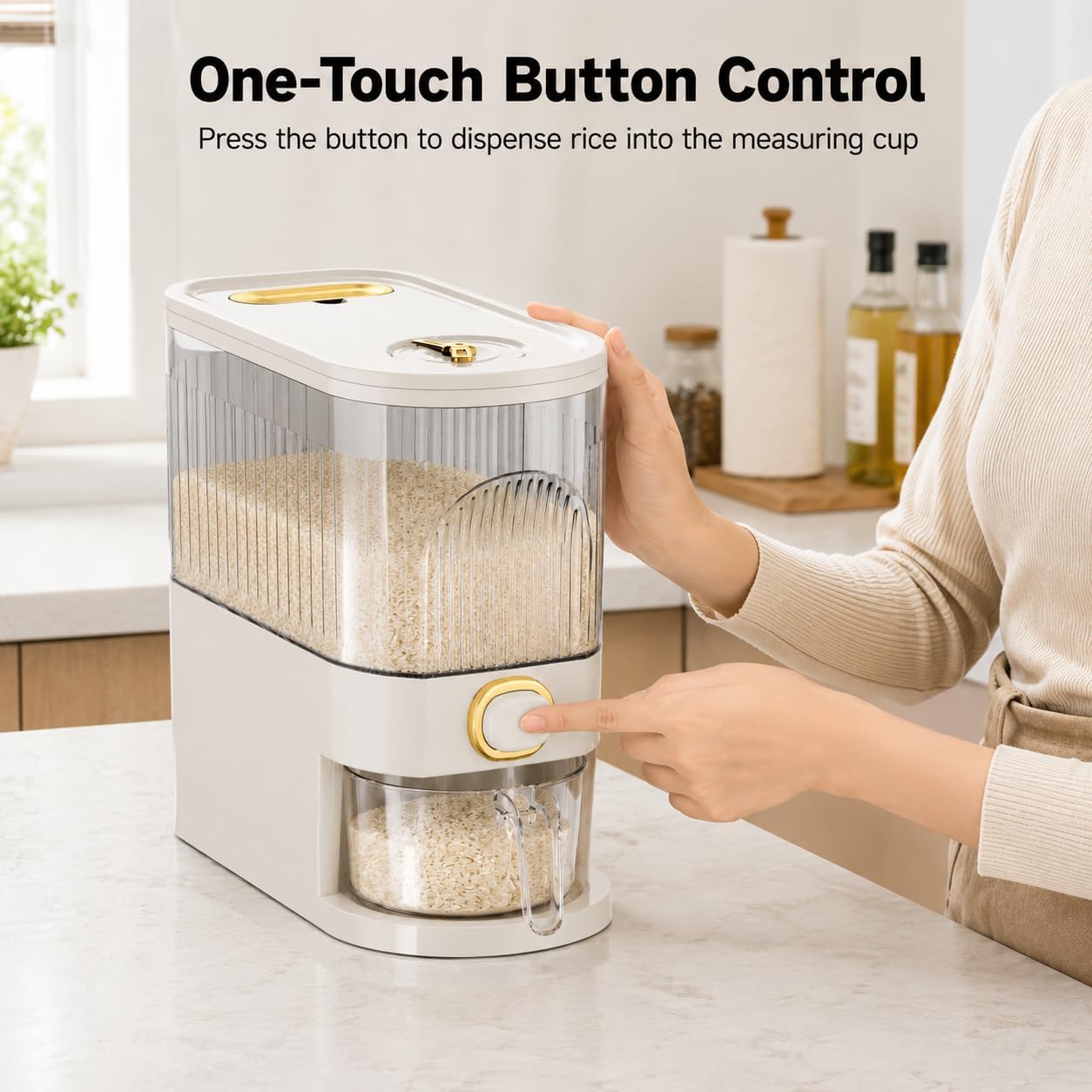 22-Pound Transparent High-Capacity Rice Bin Features a Lid, Time Scale, and Measuring Cup，a Sealed Moisture Proof Grain Storage Container Suitable for Storing Rice, Corn, and More. (22, Pounds)
