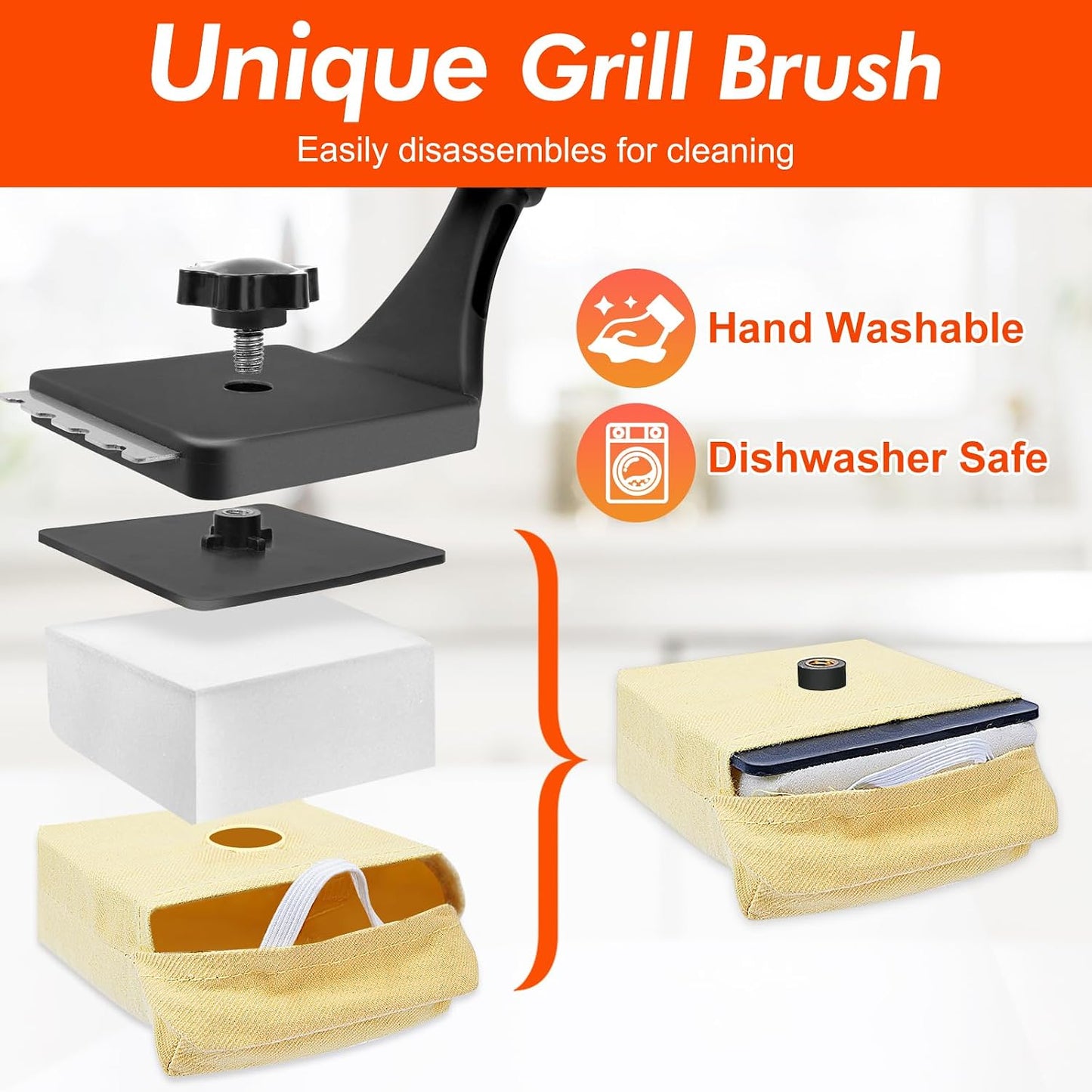 Grill Brush Bristle Free for Outdoor Grill Steam Grill Cleaning Brush Replaceable Head Safe BBQ Cleaner Brush with Durable Scraper for Cast Iron or Stainless-Steel Grates Griddle Scrubber