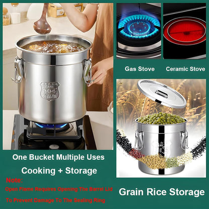3.2Gal 304 Stainless Steel Kitchen Airtight Canister, 405oz Flour Container with Lid and Locking Clamp,10-21Lbs Metal Bucket Food Storage Container for Rice Flour Grain Coffee Bean(12L)