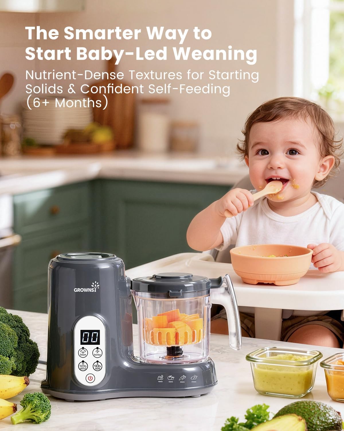 Grownsy Baby Food Maker, Steamer & Blender Baby Food Processor, White