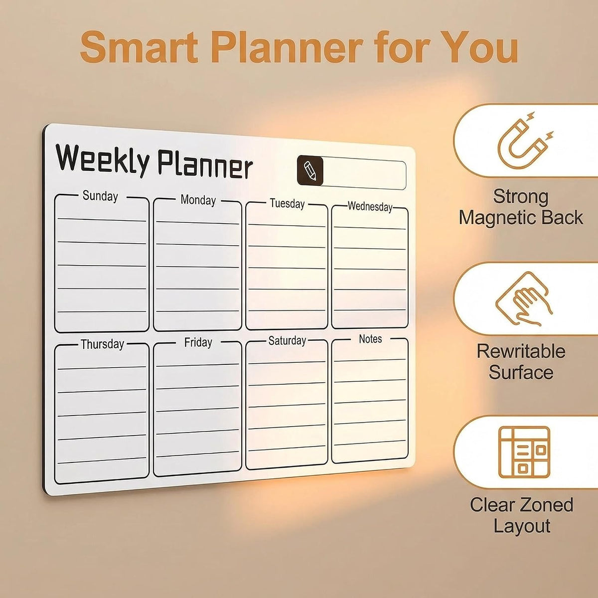 Magnetic Dry Erase Board for Fridge,16.7"x12" Reusable Whiteboard with Monthly, Weekly & Daily Planner Refrigerator Whiteboard for Home & Office Organization