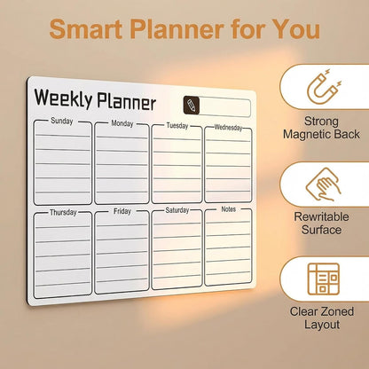 Magnetic Dry Erase Board for Fridge,16.7"x12" Reusable Whiteboard with Monthly, Weekly & Daily Planner Refrigerator Whiteboard for Home & Office Organization