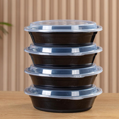 30oz Meal Prep Containers Bulk 50-Pack - 2-Compartment with Lids, Leakproof, Microwave/Freezer/Dishwasher Safe - Commercial Food Storage, Black