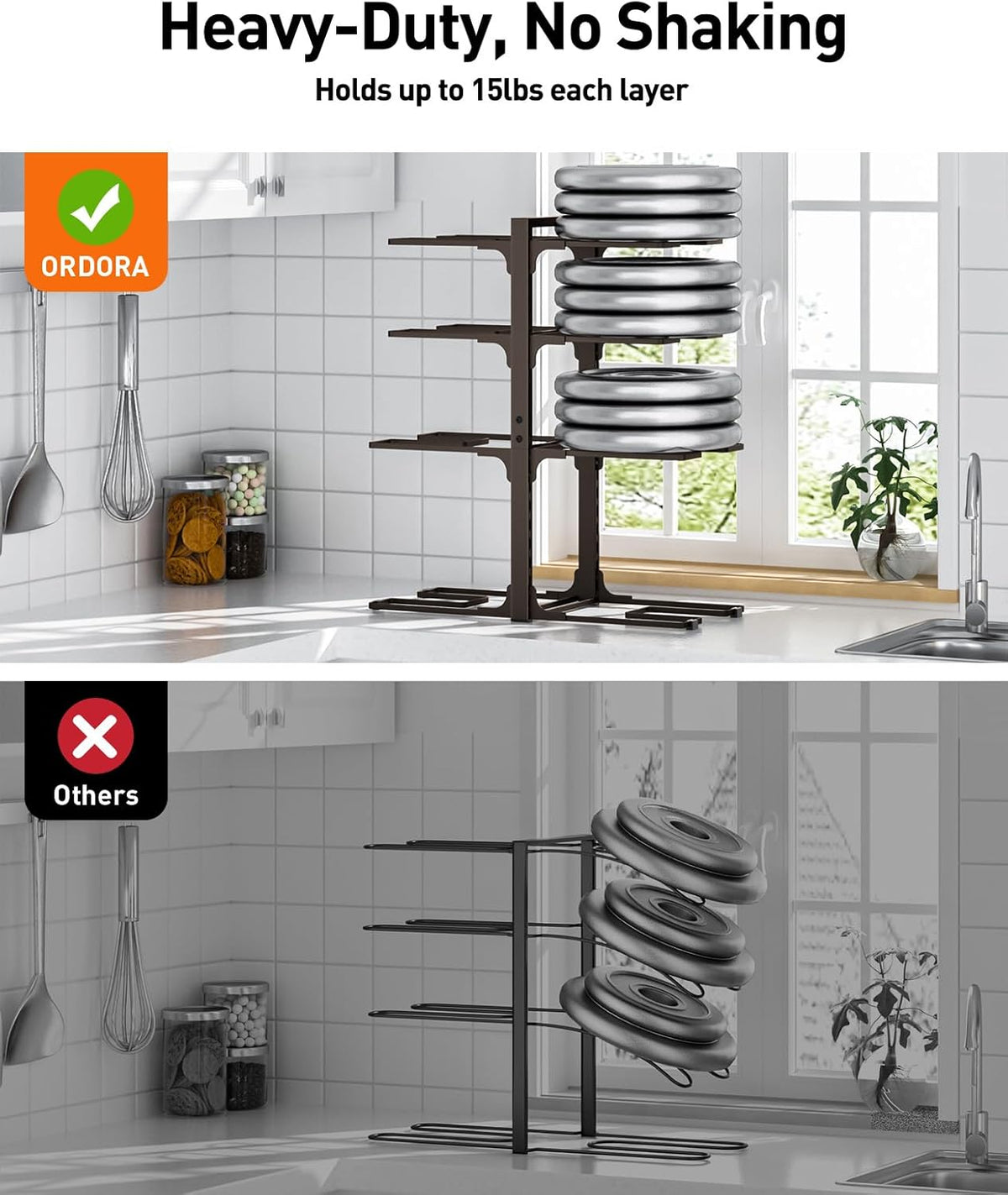 ORDORA Pots and Pans Organizer Under Cabinet 16.6", 8-Tier Adjustable Rack