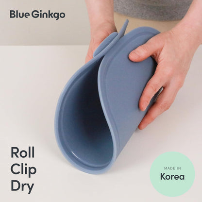 Blue Ginkgo Silicone Cutting Boards – Set of 3 (Small, Medium, Large) – Double-Sided, Thick, Flexible, Non-Slip, BPA Free – Juice Grooves, Dishwasher Safe (Made in Korea, Grey)