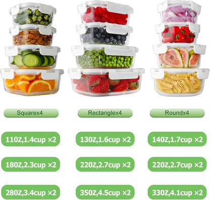 HOMBERKING 24pc Glass Food Storage Containers with Lids, Glass Meal Prep Containers, Airtight Bento Boxes, BPA Free & Leak Proof, Pantry Kitchen Storage(12 lids & 12 Containers) - Purple