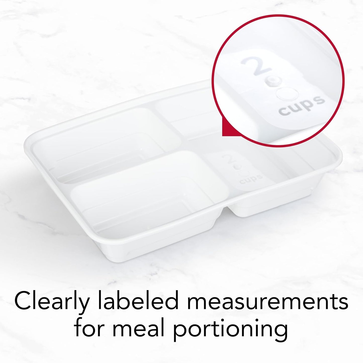 GoodCook Food Storage Containers for Meal Prep Rectangle Three Compartments & Made without BPA, 20-Piece, White