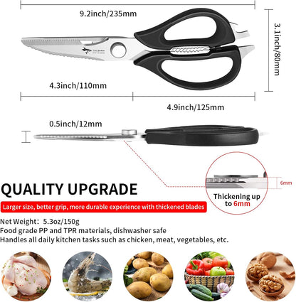 MAD SHARK Kitchen Scissors All Purpose Kitchen Shears Come Apart,Stainless Steel Utility Scissors with Comfort Grip,Heavy Duty Poultry Shears for Food,Chicken,Meat,Fish,Dishwash Safe(BLACK)