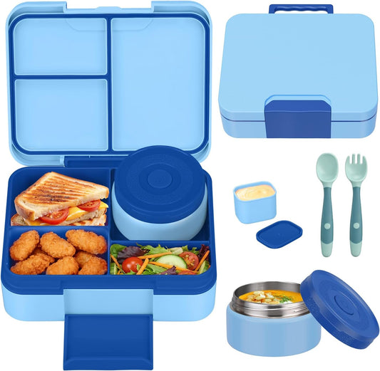 HWONMTE Bento Lunch Box Set for Kids with 9.5oz Soup Thermo Leak-Proof Lunch Food Container with Insulated Lunch Bag Hot Food Jar for Kid Toddler Girls Boys Teens to School,Travel (Green)