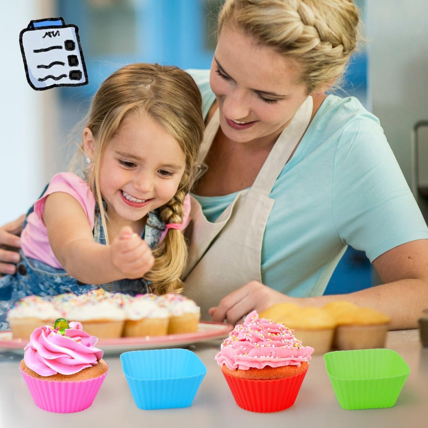 44 Pcs Silicone Lunch Box Dividers Set, Includes 24 Reusable Silicone Round Baking Cups and 20 Cute Animal Food Picks, Non-stick Muffin Cupcake Liners for Party