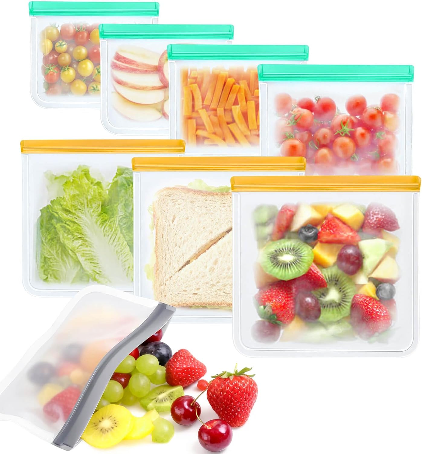 28 Pack Reusable Freezer Bags Food Storage Bags, BPA Free Reusable Bags, Food Storage Containers for Meal Prep Containers, Salad Fruit,Vegetables, Dishwasher Safe, 8 Gallon 10 Sandwich 10 Snack