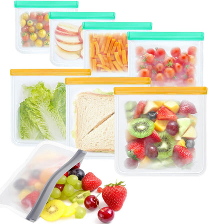 28 Pack Reusable Freezer Bags Food Storage Bags, BPA Free Reusable Bags, Food Storage Containers for Meal Prep Containers, Salad Fruit,Vegetables, Dishwasher Safe, 8 Gallon 10 Sandwich 10 Snack