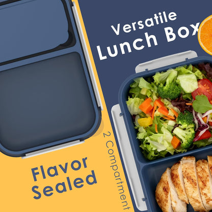 WHALEHOUSE Bento Lunch Box, 1300ML 4 Compartments Meal Prep Container with Utensil, Airtight Food Storage Container with Snap Locking Lids, Microwave/Dishwasher/Freezer Safe, On the Go