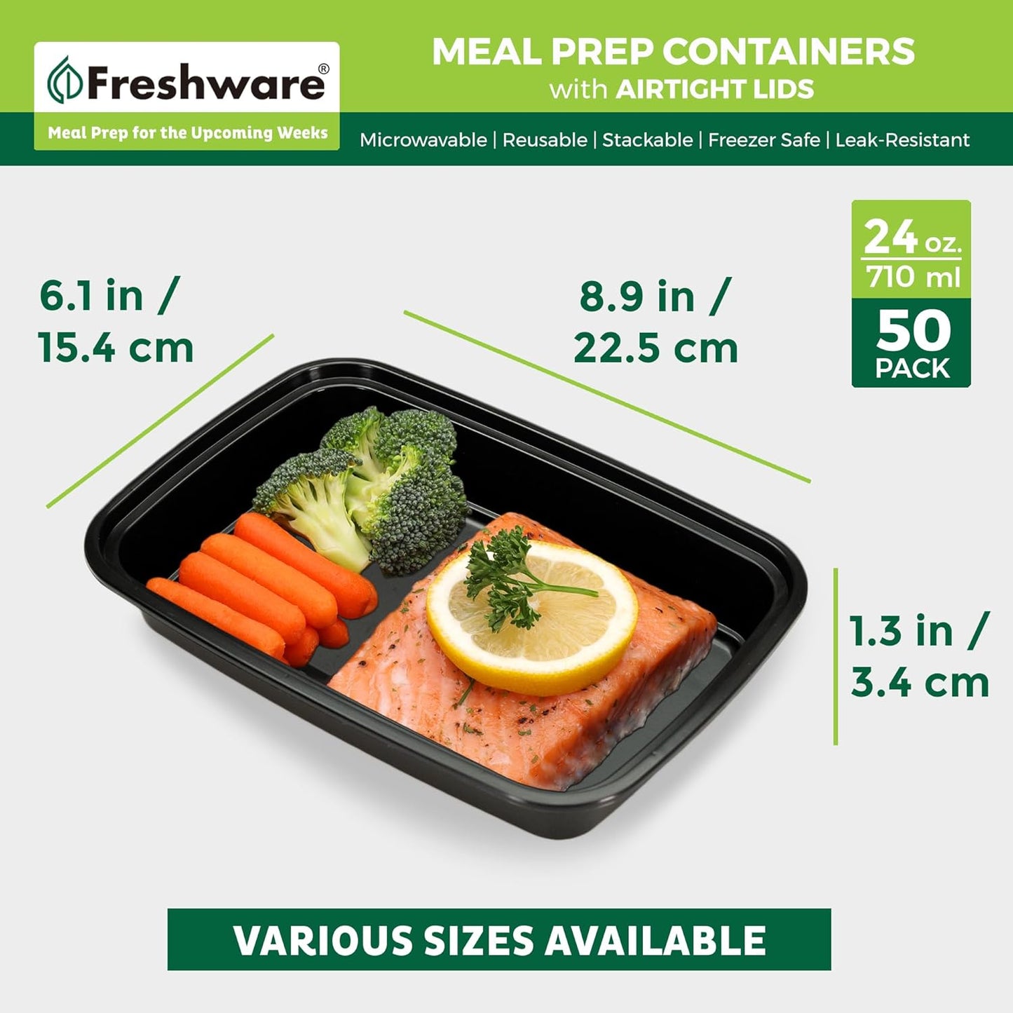 Freshware Meal Prep Containers 1 Compartment Food Storage Containers with Lids, Bento Box, BPA Free, Stackable, Microwave/Dishwasher/Freezer Safe (28 oz), 50 Count (Pack of 1)