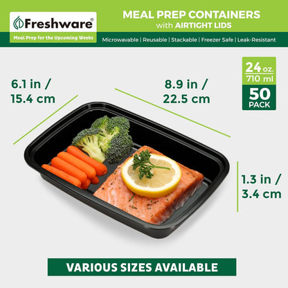 Freshware Meal Prep Containers 1 Compartment Food Storage Containers with Lids, Bento Box, BPA Free, Stackable, Microwave/Dishwasher/Freezer Safe (28 oz), 50 Count (Pack of 1)