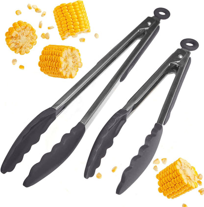 StarPack Premium Silicone Kitchen Tongs Set of 2 (9-Inch & 12-Inch) - Stainless Steel with Non-Stick Silicone Tips, High Heat Resistant to 480°F, For Cooking, Serving, Grill, BBQ & Salad (Cherry Red)