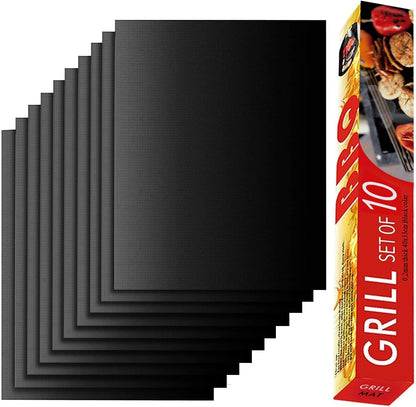 Grill Mat Set of 6-100% Non-Stick Reusable Mats for Gas, Charcoal or Electric Grills - Easy to Clean - 15.75 x 13-Inch, Black