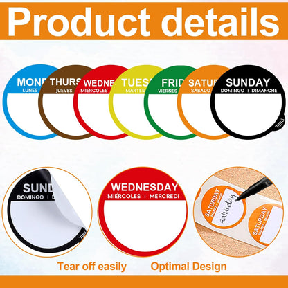 Sayglossy 7000 Pcs Day of Week Label Food Label Monday Through Sunday Management Inventory Sticker Removable Weekly Self Adhesive Date Dot Sticker for Restaurant Kitchen Container (Square)