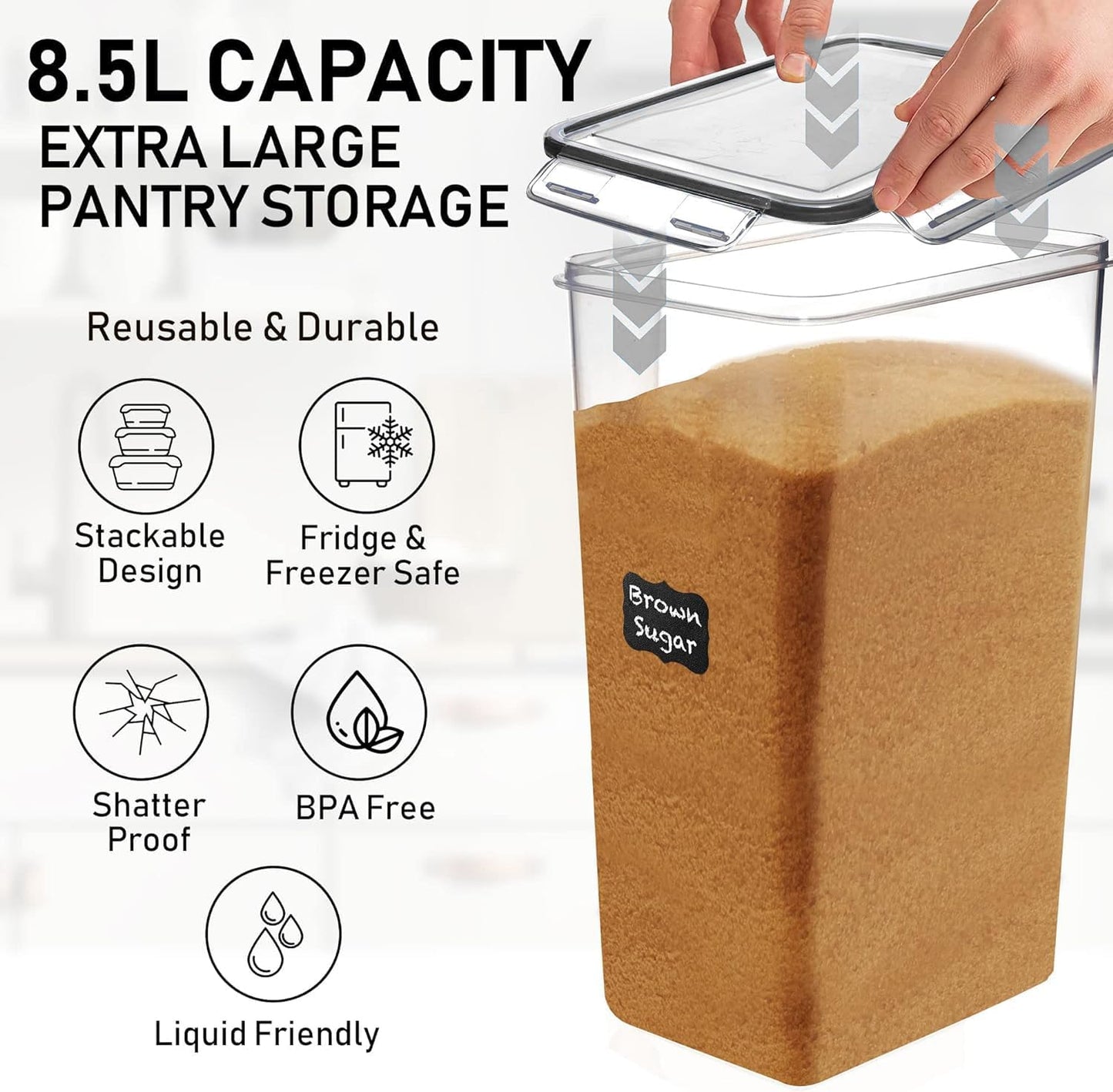 Flour Storage Container 2 PC [8.5L / 287 Oz] Extra Large Food Storage Containers with Lids - Airtight, Leak Proof, BPA-Free Plastic Flour Sugar Storage Containers - Bulk Storage for Kitchen & Pantry