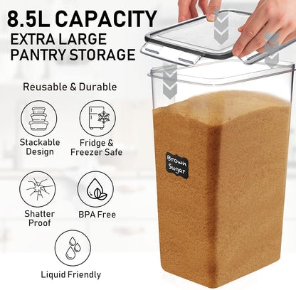Flour Storage Container 2 PC [8.5L / 287 Oz] Extra Large Food Storage Containers with Lids - Airtight, Leak Proof, BPA-Free Plastic Flour Sugar Storage Containers - Bulk Storage for Kitchen & Pantry