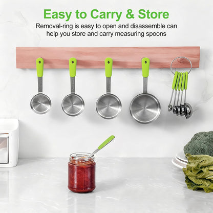 Bopei Measuring Cups and Spoons Set Stainless Steel 10 Piece for Cooking and Baking (5 Cups + 5 Spoons, Colorful Handles)