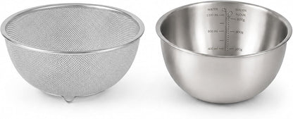 304 Stainless Steel Colander Set, 1.5QT Colander with Bowl, 30-Mesh Micro Perforated Strainer for Rice, Quinoa, Pasta, Fruits & Vegetables,2 pack