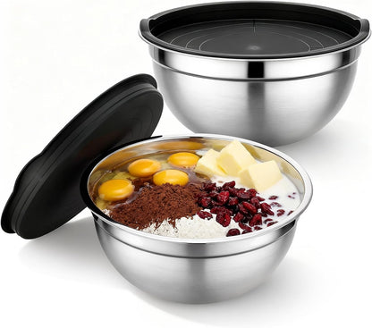 Beasea Stainless Steel Mixing Bowls, 5 Pack 1.5 QT Stackable Nesting Mixing Bowls with Airtight Lids, Metal Bowl with Lid for Baking, Meal Prepping, Salad, Serving, Food Storing