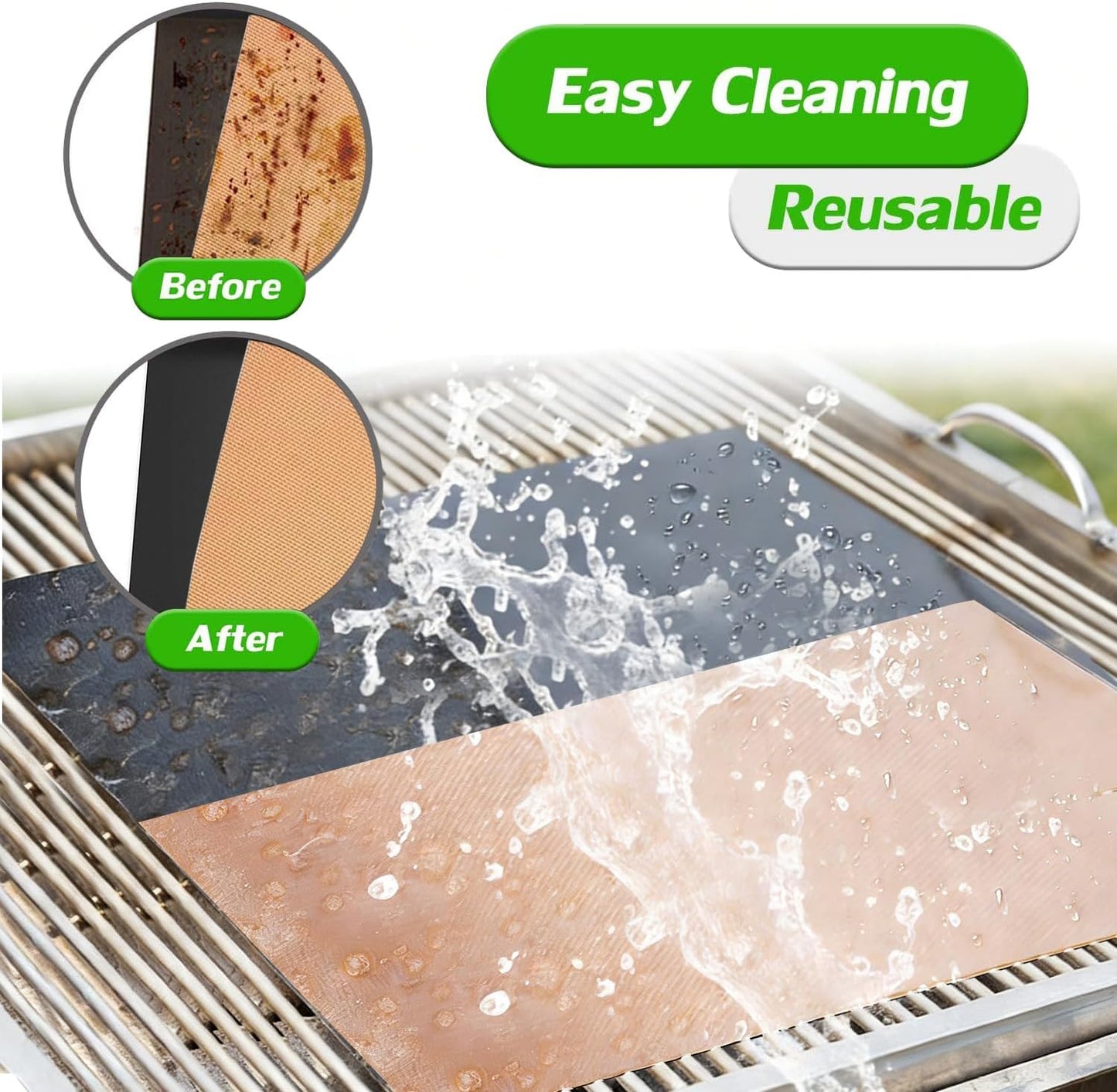 Grill Mat Set of 6-100% Non-Stick Reusable Mats for Gas, Charcoal or Electric Grills - Easy to Clean - 15.75 x 13-Inch, Black