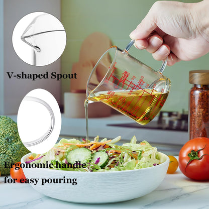 Ackers BORO3.3 Measure Glass -[Insulated handle | V-Shaped Spout]-Made of High Borosilicate Glass Measuring for Kitchen or Restaurant, Easy to Read, 60 ML (2 Oz) 丨(2 Pack)
