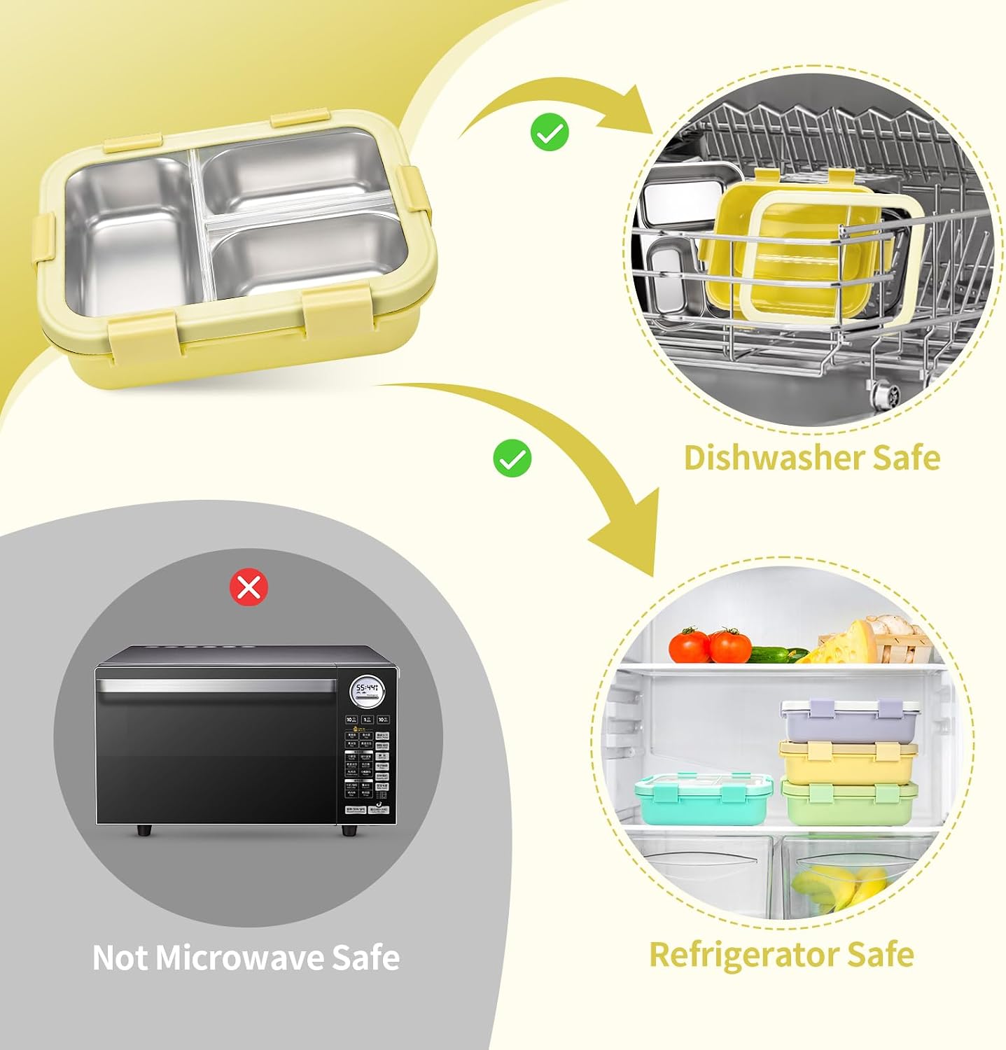 Kids Stainless Steel Bento Box, 3 Compartments Leakproof Lunch Box, Portable Food Storage Containers with Silicone Lids BPA-Free for Office, Picnics, Travel, Blue