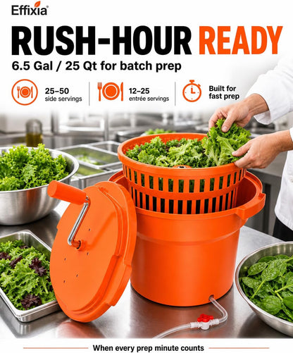 Commercial Salad Spinner - 3 Gallon Large Capacity Lettuce Dryer with 10 Ft Drain Hose & Stop Valve, 12Qt Manual Vegetable Spinner for Restaurants, Catering and Meal Prep