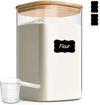 ComSaf Glass Storage Jars with Bamboo Lids 4.6 Qt 2 Pack Large Wide Mouth | Pantry organization, Flour Sugar Coffee Beans, Pasta Cereal Dry Food, 1.2 Gallon, Cabinet Organization, Dry Food Storage