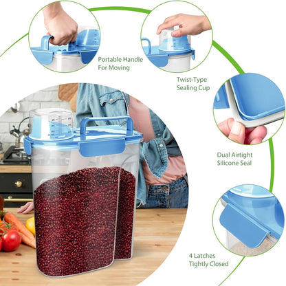 Viretec Rice Storage Container, 15 to 20lb Dry Food Airtight Dispenser, Pet Dog Cat Food Canister, BPA Free Clear Plastic Kitchen and Pantry Bin for Oatmeal, Cereal, Pasta, Flour Pack of 2 Grey