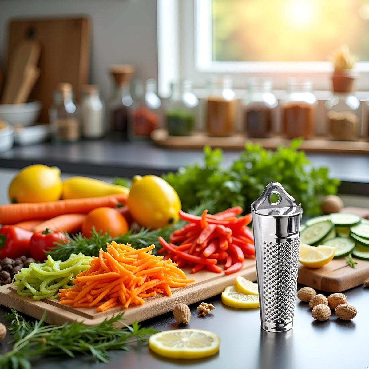 Nutmeg Grater, Stainless Steel Ginger Garlic Hand Held Nutmeg Grinder with Container Planer Lemon Zester Tool for Kitchen Cheese Citrus Fruits Garlic Nut