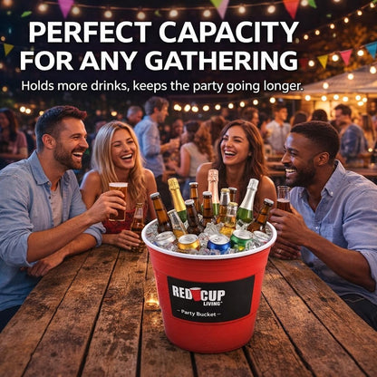 Red Cup Living Large Party Ice Bucket, 201 oz Insulated Drink Cooler for Parties, Bar & Kitchen, Durable Plastic Beer, Wine & Champagne Beverage Tub for Holiday